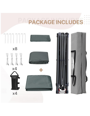 Gazebo Pop Up EAGLE PEAK 3.96x3.96m Gris con Paneles Laterales