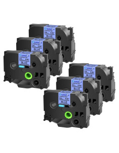 6 Cintas de Etiqueta USUPERINK TZe-551 24mm Negro sobre Azul