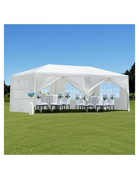 Gazebo de Jardín Wheloy 10x6m Blanco con 6 Paredes Desmontables