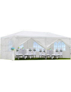 Gazebo de Jardín Wheloy 10x6m Blanco con 6 Paredes Desmontables 2