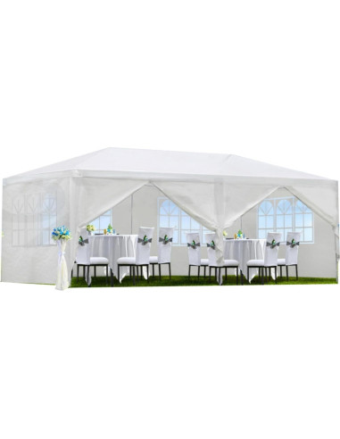 Gazebo de Jardín Wheloy 10x6m Blanco con 6 Paredes Desmontables