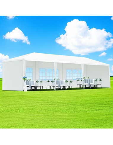 Gazebo de Jardín Wheloy 10x6m Blanco con 6 Paredes Desmontables
