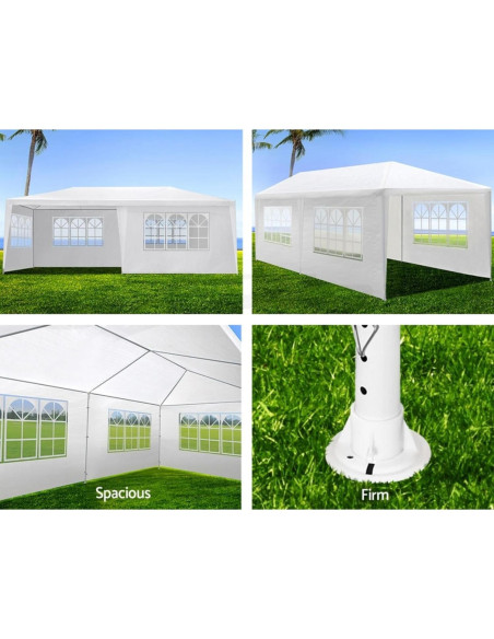 Gazebo de Jardín Wheloy 10x6m Blanco con 6 Paredes Desmontables