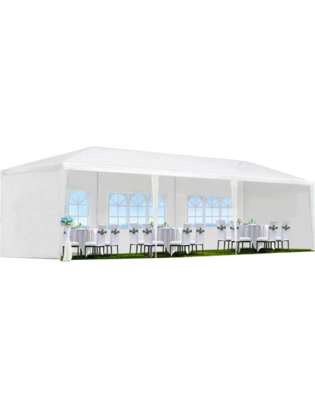 Gazebo de Jardín Wheloy 10x6m Blanco con 6 Paredes Desmontables