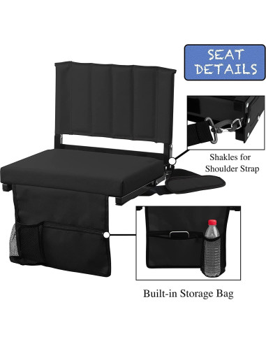 Asiento de Estadio Increíble por Menos Plegable Negro con Cojín