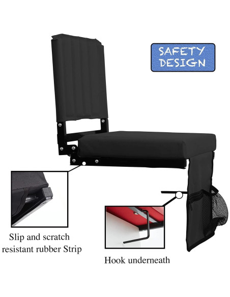 Asiento de Estadio Increíble por Menos Plegable Negro con Cojín