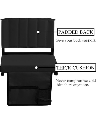 Asiento de Estadio Increíble por Menos Plegable Negro con Cojín