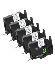 Cinta de Etiqueta Cruxer 12mm Negra sobre Blanca - 5 Paquete