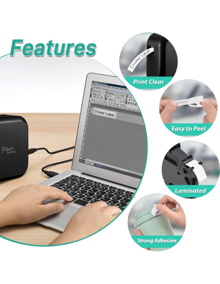 Cinta de Etiqueta Cruxer 12mm Negra sobre Blanca - 5 Paquete