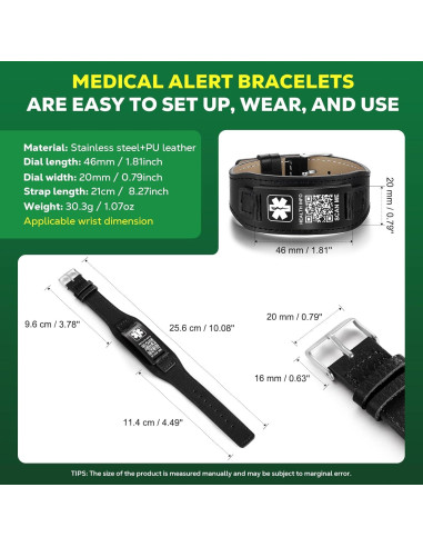 Pulsera Médica Personalizada THELUCKYTAG - Acero Inoxidable 20.32-25.4cm