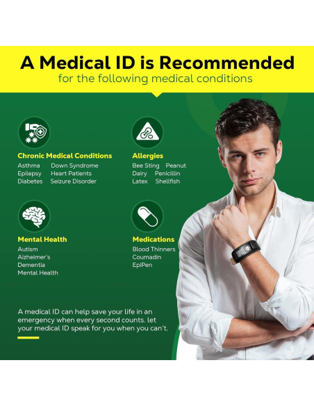 Pulsera Médica Personalizada THELUCKYTAG - Acero Inoxidable 20.32-25.4cm