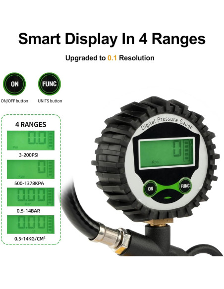 Inflador de Neumáticos Digital FORNAX con Manómetro 200 PSI