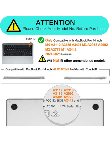 Funda Dura Mosiso para MacBook Pro 14" 2021-2025, Negro