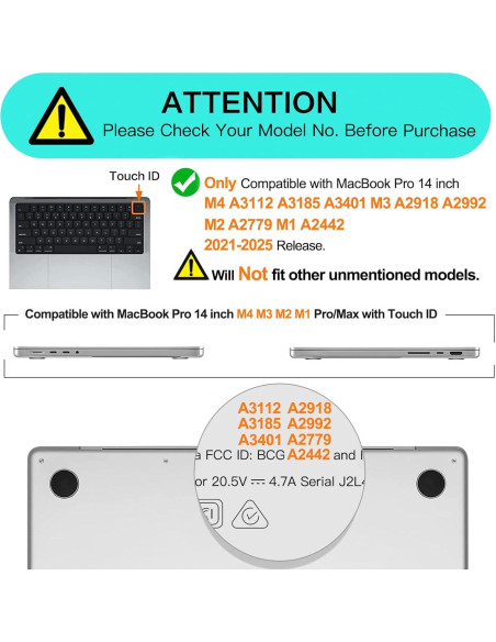 Funda Dura Mosiso para MacBook Pro 14" 2021-2025, Negro