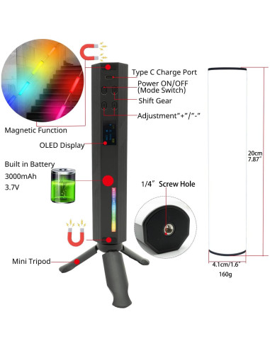 2PACK Luz LED RGB Portátil HAFOKO con Batería 3000mAh