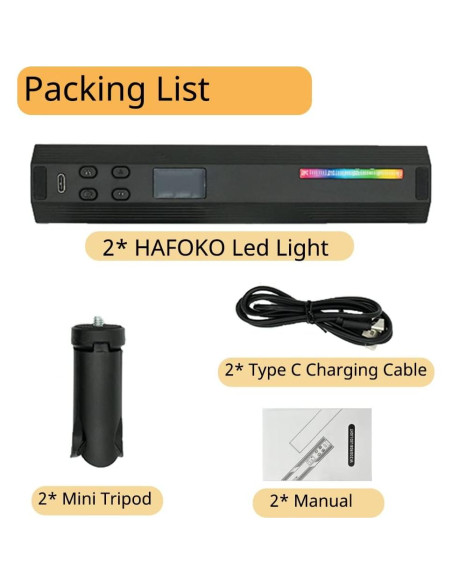 2PACK Luz LED RGB Portátil HAFOKO con Batería 3000mAh