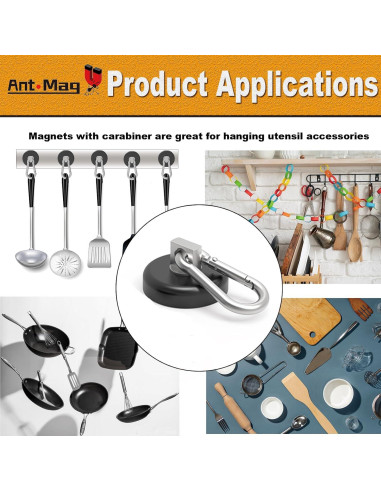 Ganchos Magnéticos Ant Mag 36.29kg con Mosquetón - 2 Pack