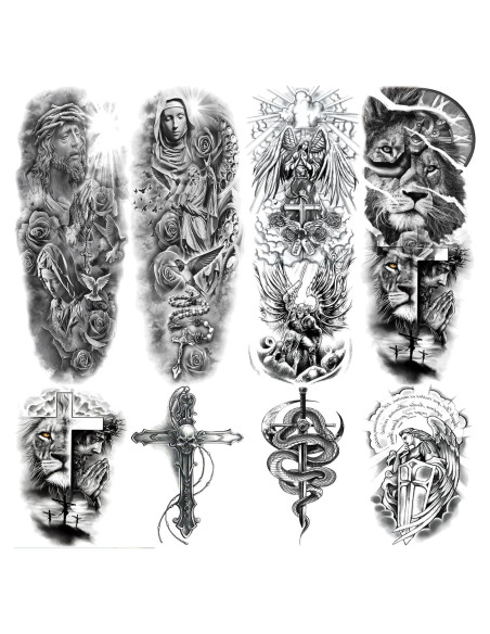 Tatuajes Temporales de Manga Cruz Cristiana Briyhose 4 Hojas