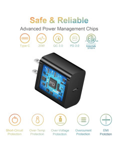 Cargador Rápido USB-C 20W STAMISH para iPhone y Android - Negro 2