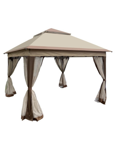 Gazebo Pop Up YJSPSSW 3.35x3.35m con Malla Desmontable Café