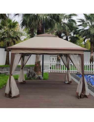 Gazebo Pop Up YJSPSSW 3.35x3.35m con Malla Desmontable Café