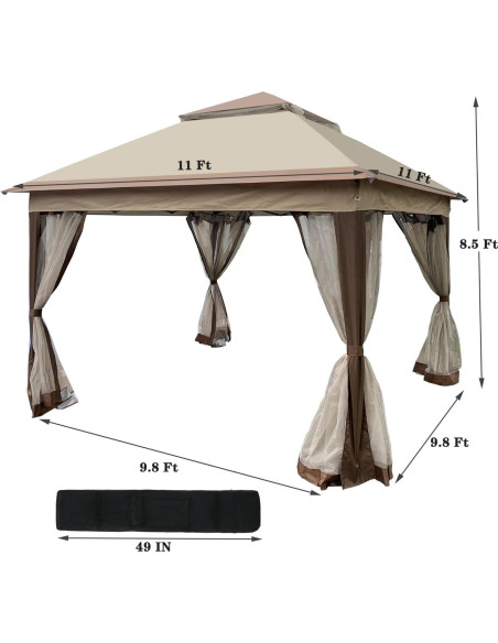Gazebo Pop Up YJSPSSW 3.35x3.35m con Malla Desmontable Café