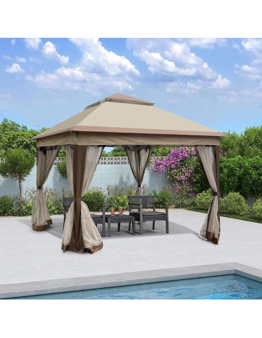 Gazebo Pop Up YJSPSSW 3.35x3.35m con Malla Desmontable Café