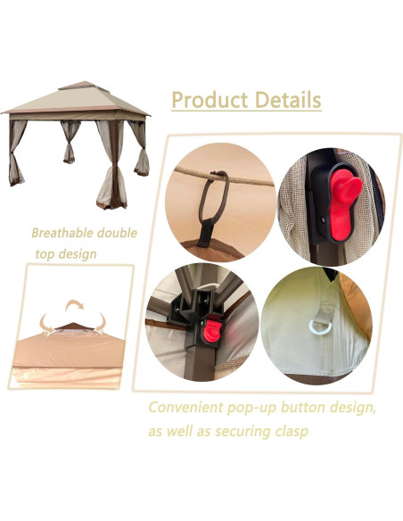 Gazebo Plegable 3.35x3.35m WEI WEI GLOBAL con Malla Desmontable