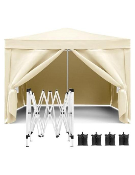 Carpa Plegable 3x3m QUGURLID Beige con 4 Paredes Removibles