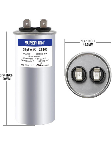 Capacitor SUREPHON 35uF 370V/440V CBB65B para Aire Acondicionado