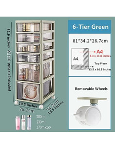 Carro de Almacenamiento FoeZoe 6 Cajones Verde 81x26.7x34.3 cm 2