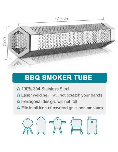 Tubo de Ahumado Aushucu 30cm Acero Inoxidable para BBQ