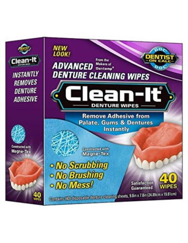 Toallitas Limpiadoras para Dentaduras Clean-It 40 Unidades