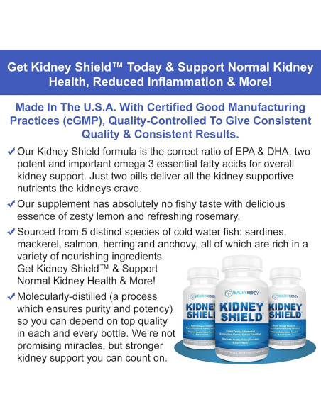 Suplemento Omega 3 Kidney Shield - 120 Cápsulas para Riñones