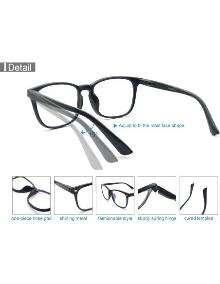 Gafas de luz azul para mujeres +0.00, paquete de 4, anti reflejo