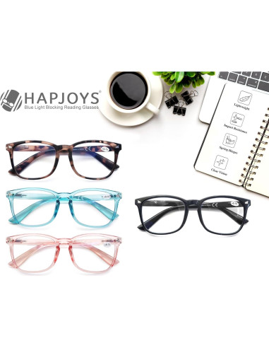 Gafas de luz azul para mujeres +0.00, paquete de 4, anti reflejo