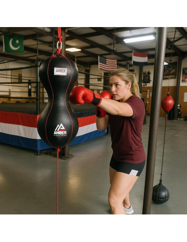 Bolsa Doble Fin Amber Fight Gear para Boxeo - Cuero 25.56cm
