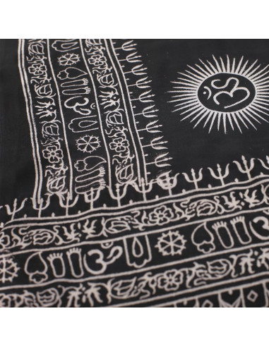 Chal de Meditación Prabhuji's Gifts - Mantra Om - Negro Grande 183x106 cm