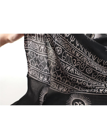 Chal de Meditación Prabhuji's Gifts - Mantra Om - Negro Grande 183x106 cm