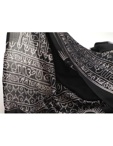 Chal de Meditación Prabhuji's Gifts - Mantra Om - Negro Grande 183x106 cm