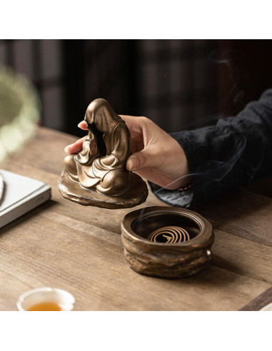Soporte de Incienso Cerámica Buda Oro 12x9.6x15.7 cm