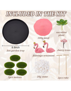Kit de Jardín Zen Flamingo WEBEEDY con Arena Rosa y Accesorios 2