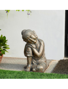 Estatua de Buda en Reposo Glitzhome 46 cm MGO Bronce para Jardín 2