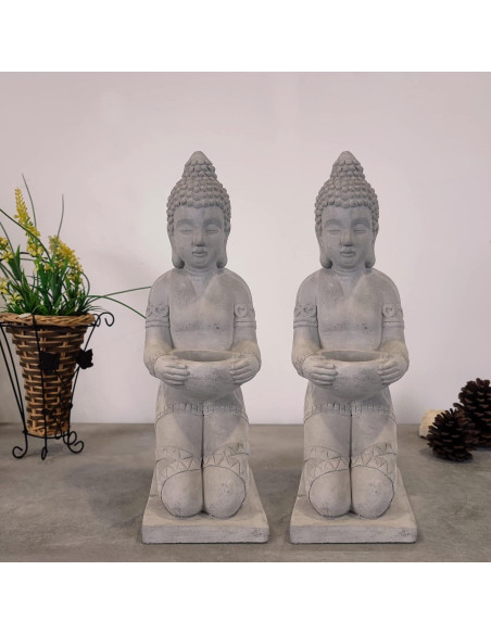 Conjunto de 2 Estatuas de Buda Kante 32.5 cm Concreto Ecológico