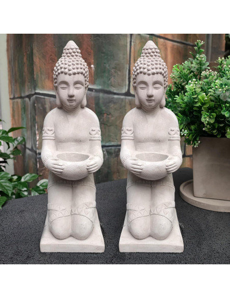 Conjunto de 2 Estatuas de Buda Kante 32.5 cm Concreto Ecológico