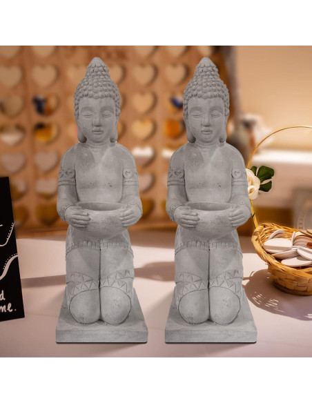 Conjunto de 2 Estatuas de Buda Kante 32.5 cm Concreto Ecológico