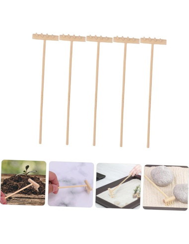 Kisangel 5 Mini Rastrillos de Arena de Madera para Jardín Zen