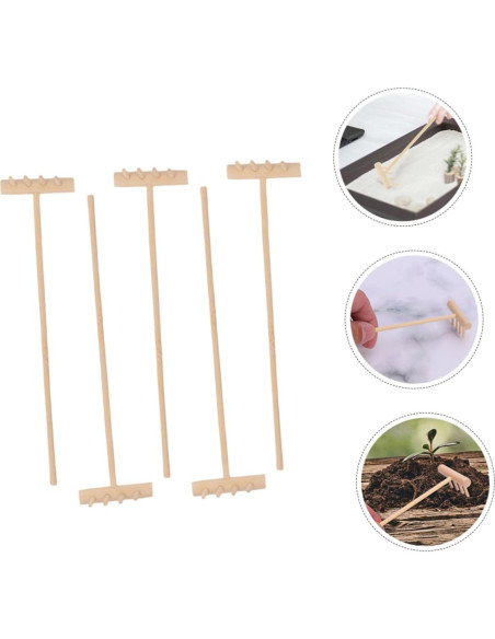 Kisangel 5 Mini Rastrillos de Arena de Madera para Jardín Zen