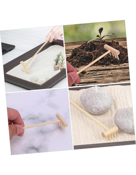 Kisangel 5 Mini Rastrillos de Arena de Madera para Jardín Zen