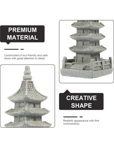 Estatua Mini Pagoda Yardwe de Arenisca Gris 10.5x3.5cm